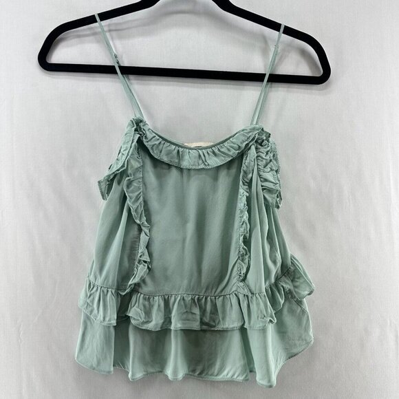 H&M Tops - H&M Tank Top Womens Size 6 Ruffled Tiered Cami Sleeveless Viscose Silk Green
